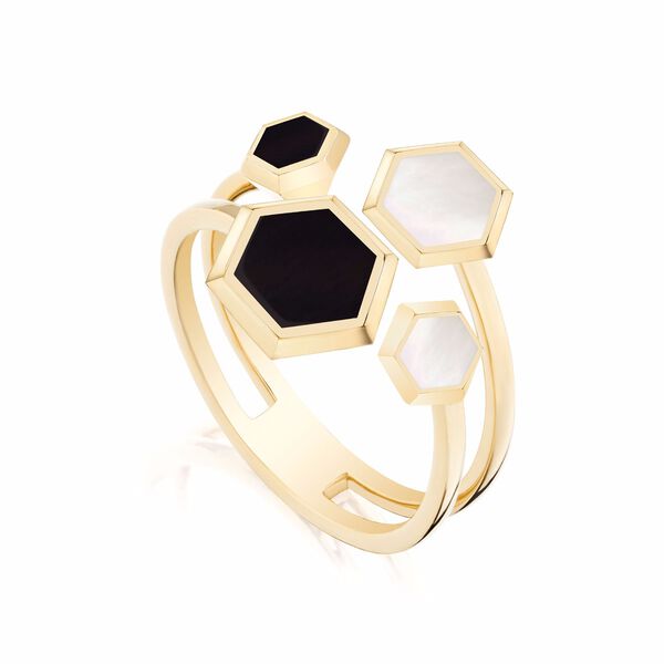 Bague en or jaune avec nacre et onyx