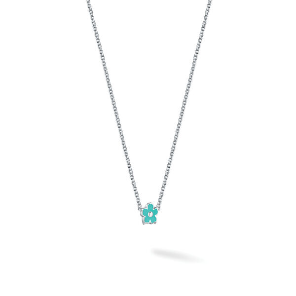 Turquoise Enamel and Silver Flower Pendant for Kids