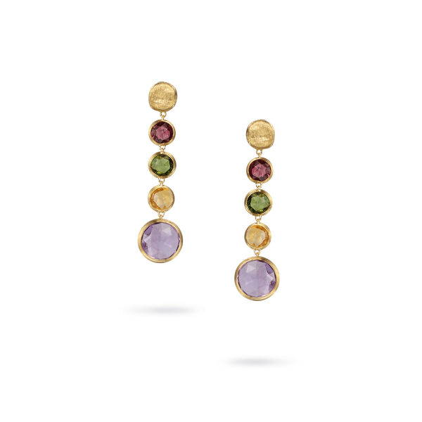 Jaipur Color Yellow Gold Mixed Gemstone Drop Earrings
