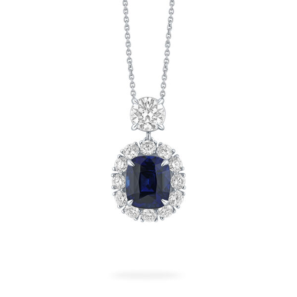 Pendentif saphir coupe coussin avec diamants en or blanc