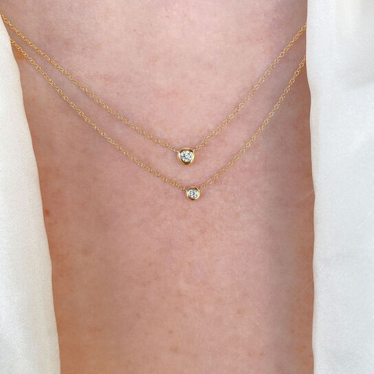 Shy Creation Yellow Gold Diamond Necklace with Bezel-Set Diamond On Model image number 1