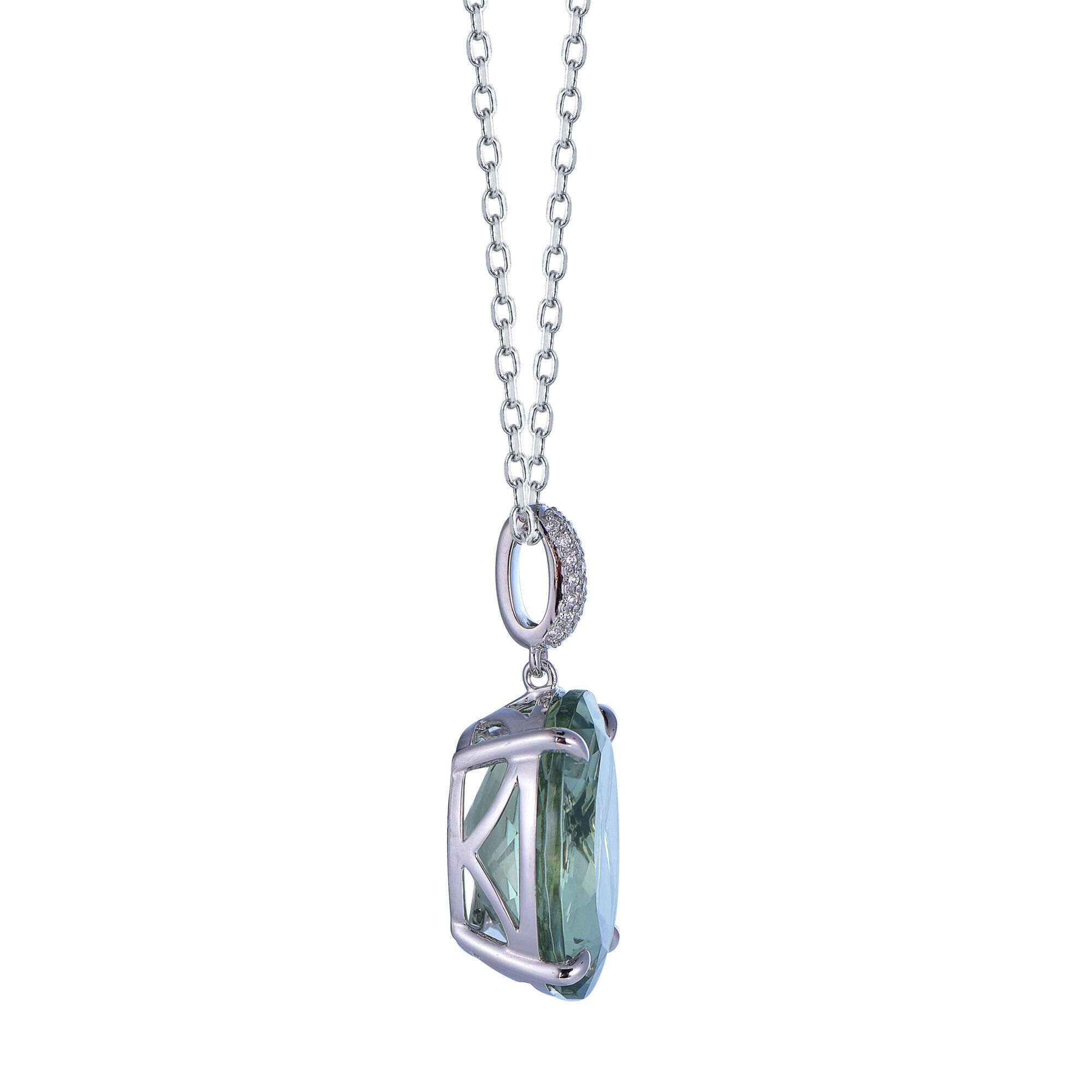 Green Amethyst Pendant in White Gold