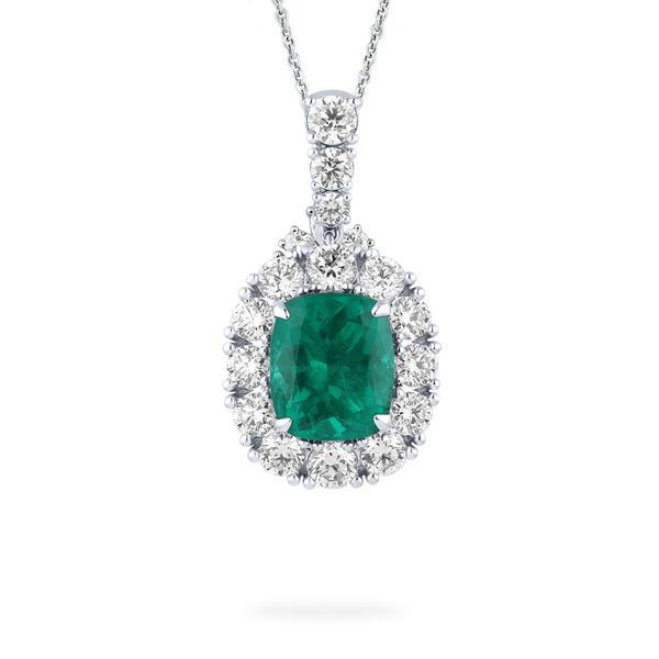 Emerald Cushion-Cut Pendant with Diamonds in White Gold