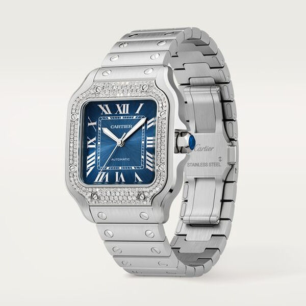 Santos de Cartier Medium Automatic 35 mm Stainless steel and Diamond