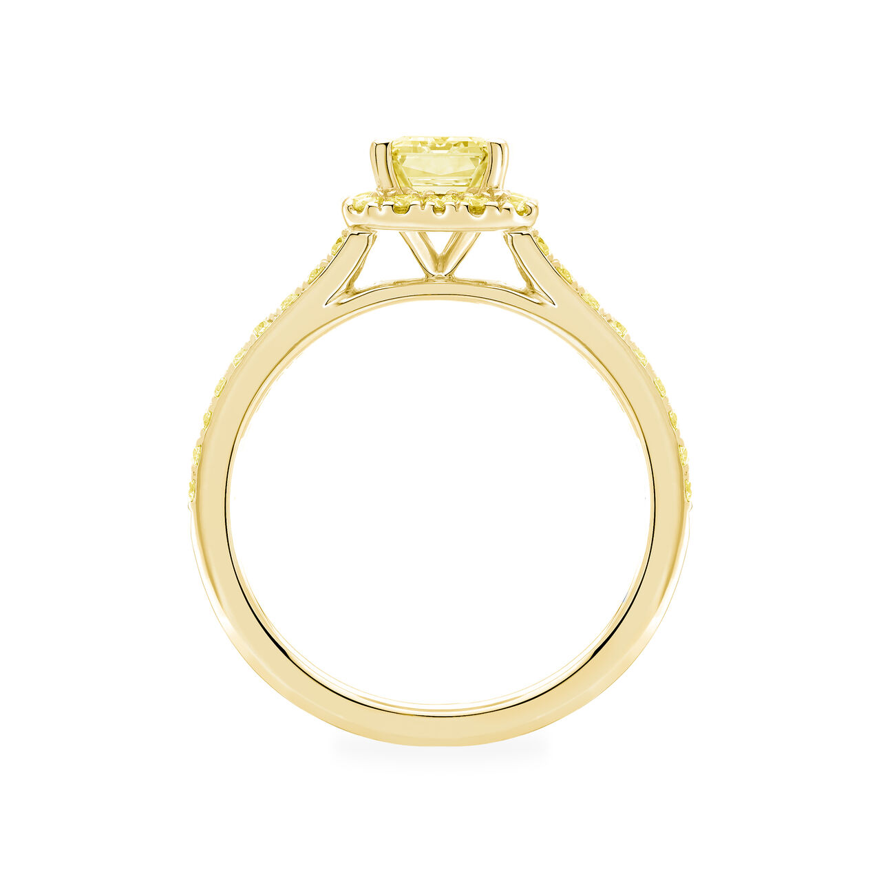 Birks Rosée du Matin  Emerald Cut Yellow Diamond Engagement Ring with Halo and Yellow Gold Pavé Band Side image number 2