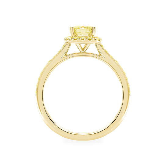 Birks Rosée du Matin  Emerald Cut Yellow Diamond Engagement Ring with Halo and Yellow Gold Pavé Band Side image number 2