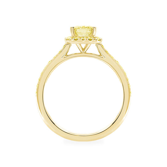 Birks Rosée du Matin  Emerald Cut Yellow Diamond Engagement Ring with Halo and Yellow Gold Pavé Band Side image number 2