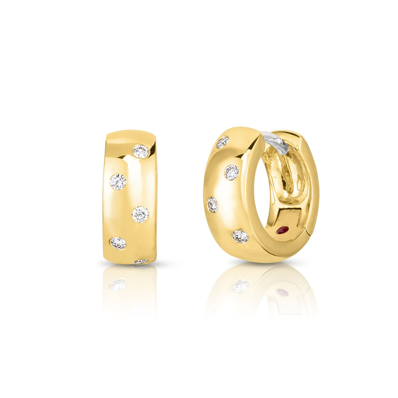 Classic Gold Small Yellow Gold and Diamond Hoop Earrings image number 0
