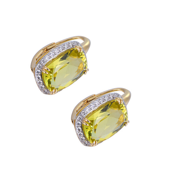 Boucles d'Oreilles Quartz Citron en Or Jaune
