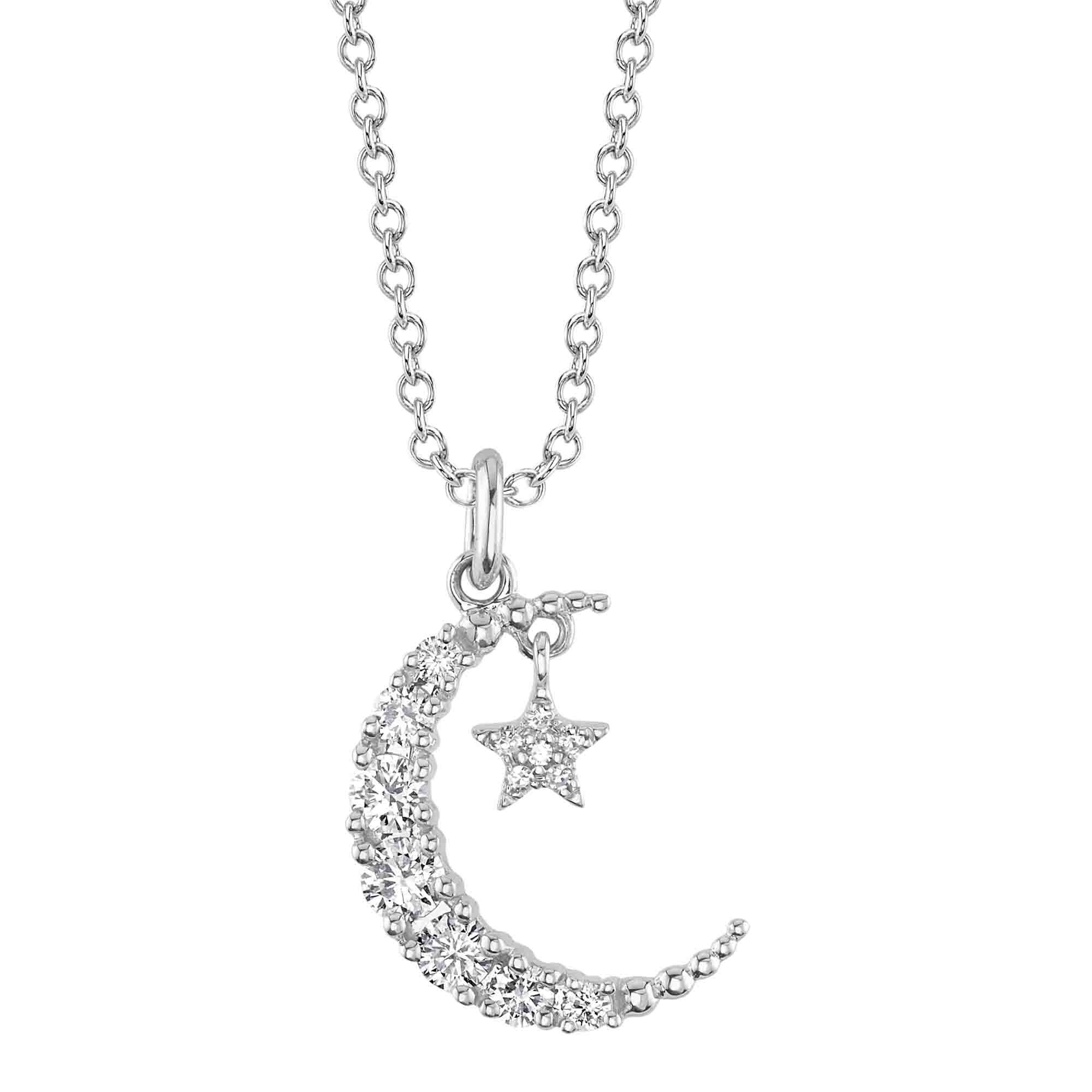 White Gold and Diamond Pavé Crescent Moon Pendant