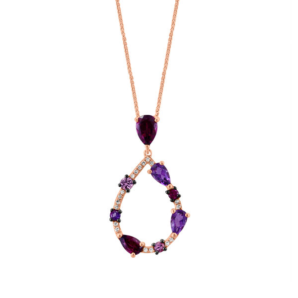 Diamond, Pink Sapphire, Amethyst and Rhodolite Pendant with Chain