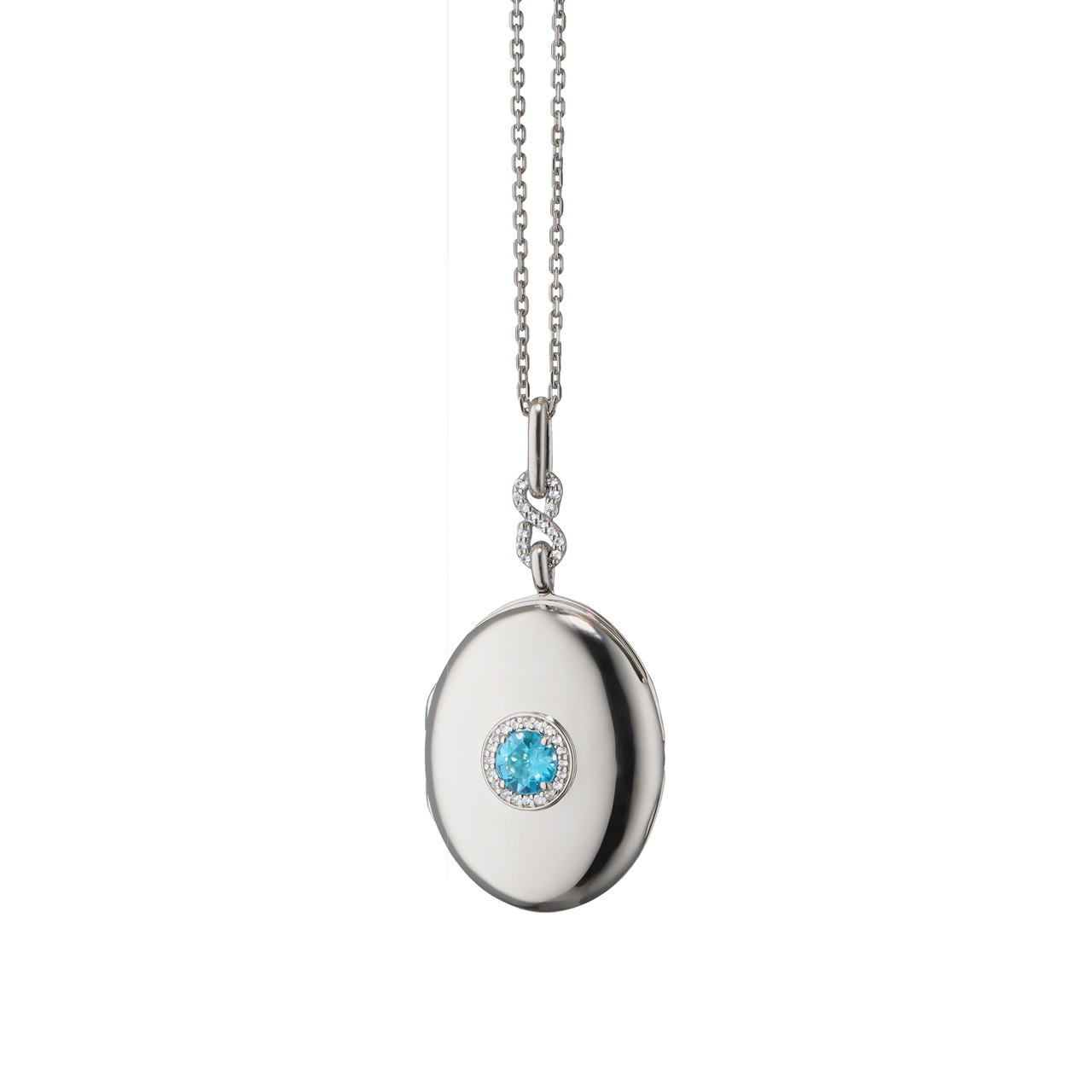 Silver Infinity Locket with Blue Topaz and White Sapphires image number 0