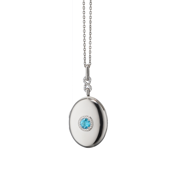 Silver Infinity Locket with Blue Topaz and White Sapphires