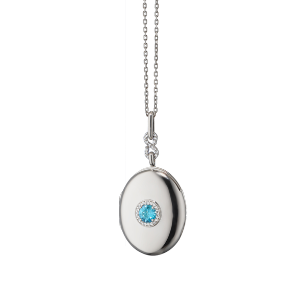 Médaillon Infinity Modern Lockets en argent, topaze bleu et saphirs blancs