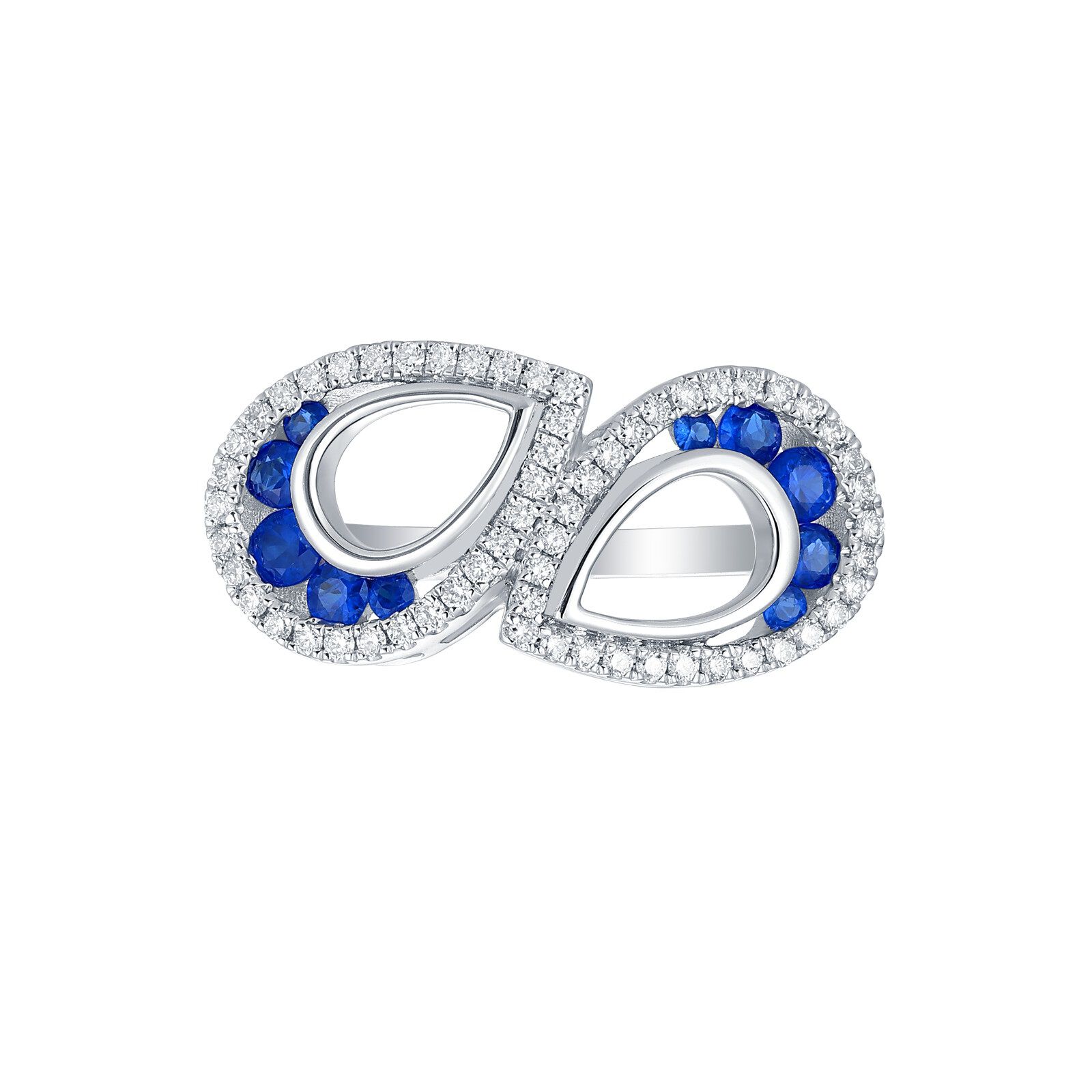 Sapphire and Diamond Double Tear Drop Ring in White Gold