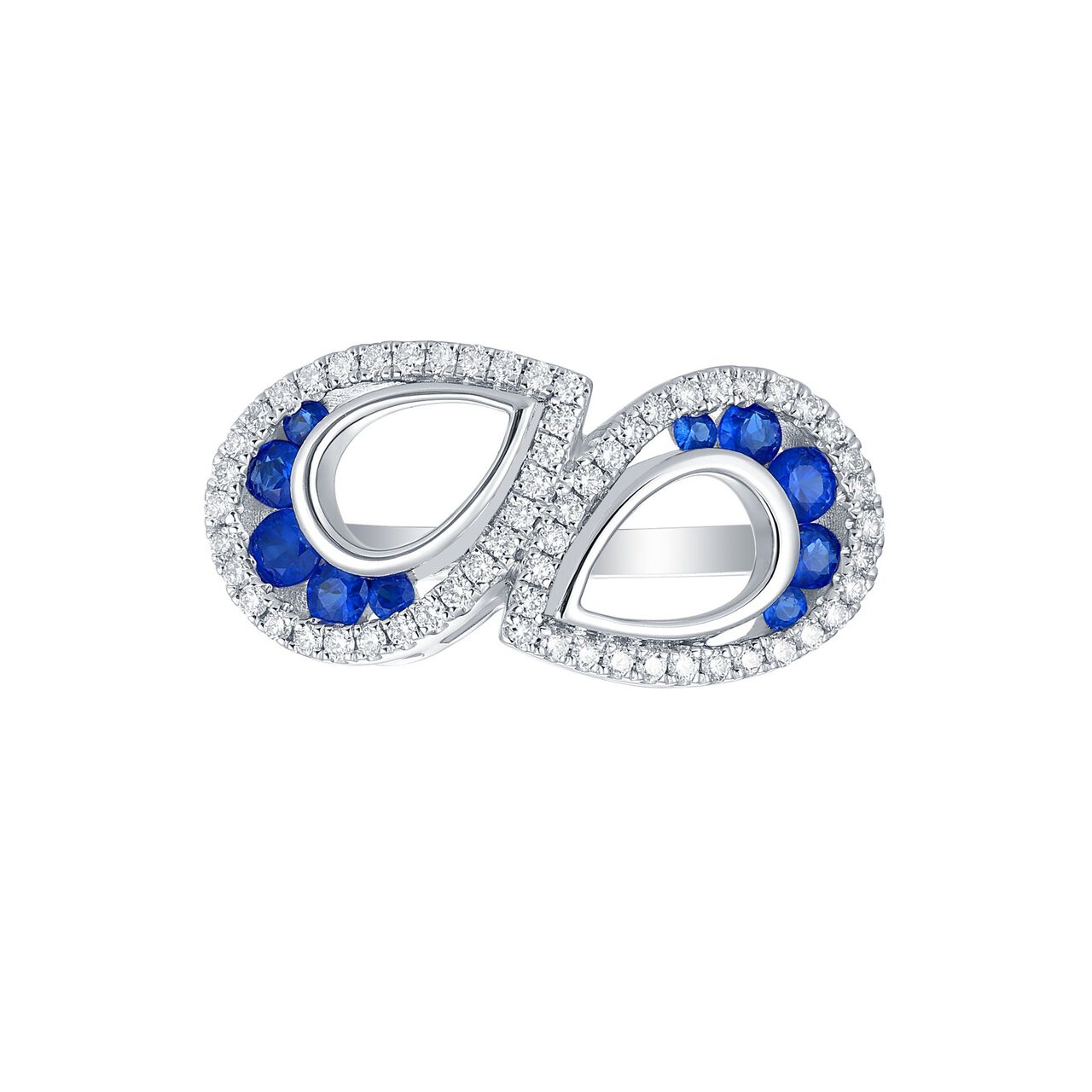 Sapphire and Diamond Double Tear Drop Ring in White Gold image number 0