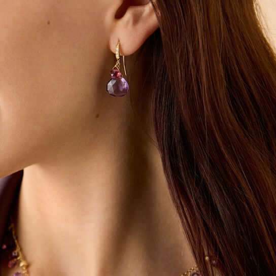 Marco Bicego Paradise Yellow Gold, Diamond, Amethyst and Pink Tourmaline Earrings OB1955-AB MIX331 Y 02 image number 1