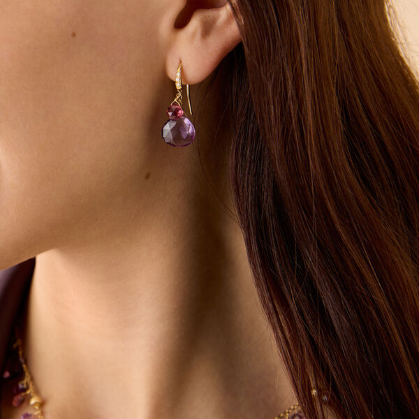 Paradise Yellow Gold, Diamond, Amethyst and Pink Tourmaline Earrings