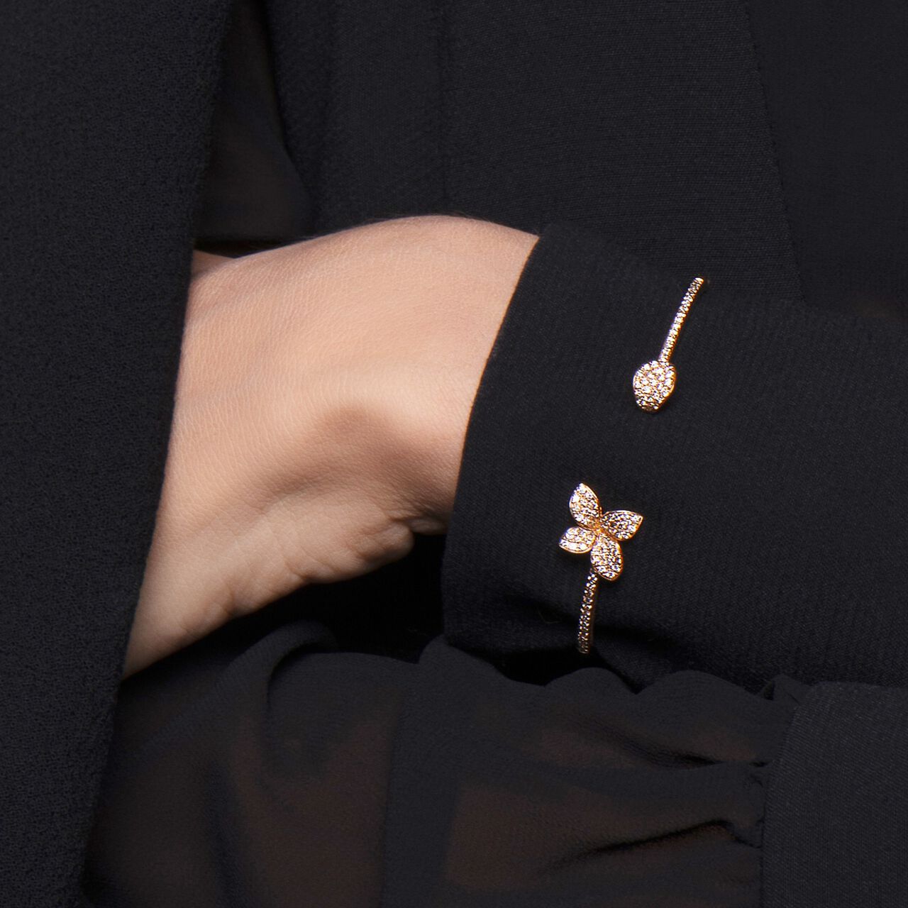 Pasquale Bruni Petit Garden Small Rose Gold and Diamond Pavé Cuff On Model image number 1