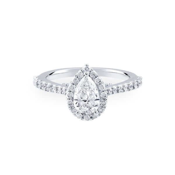 Pear Cut Diamond Engagement Ring With Single Halo And Diamond Band