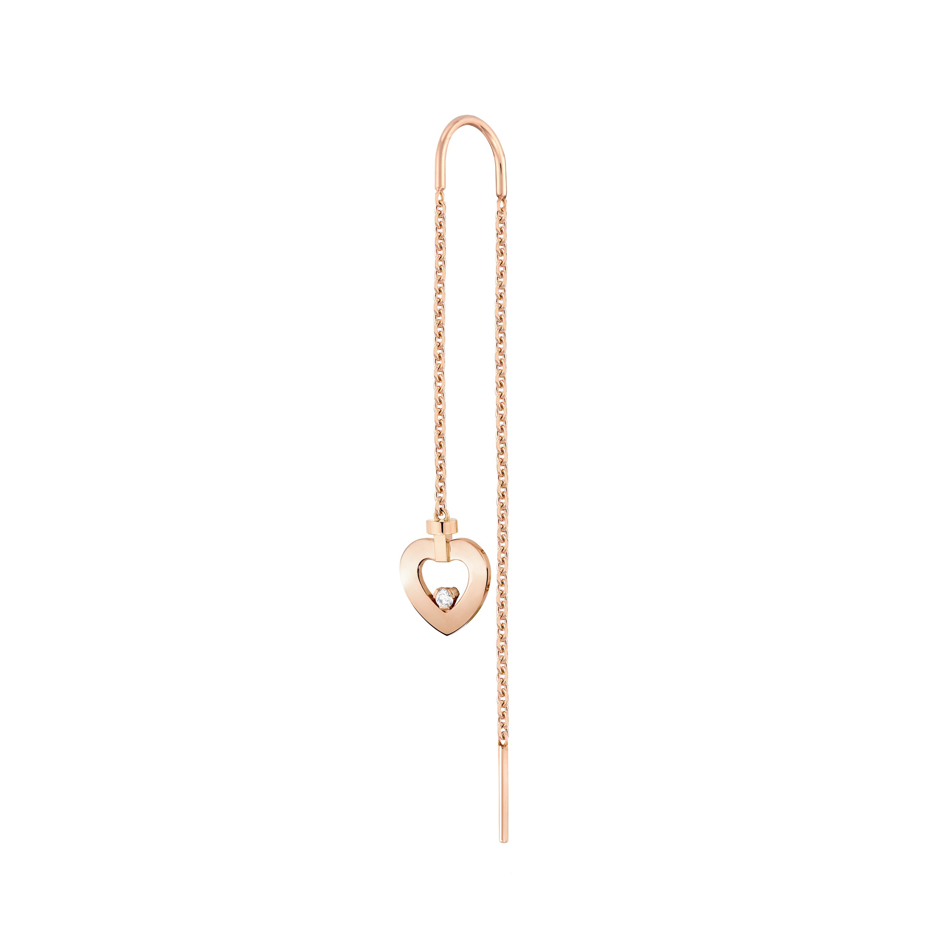 Pretty Woman Extra Small Rose Gold and Diamond Heart Single Drop Earring