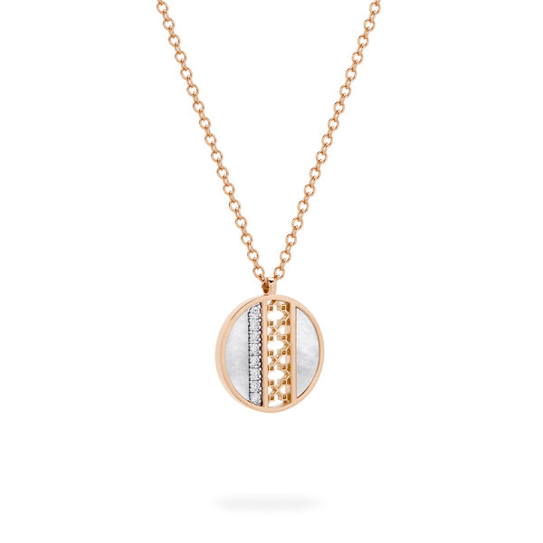 Pendentif disque en nacre et diamants