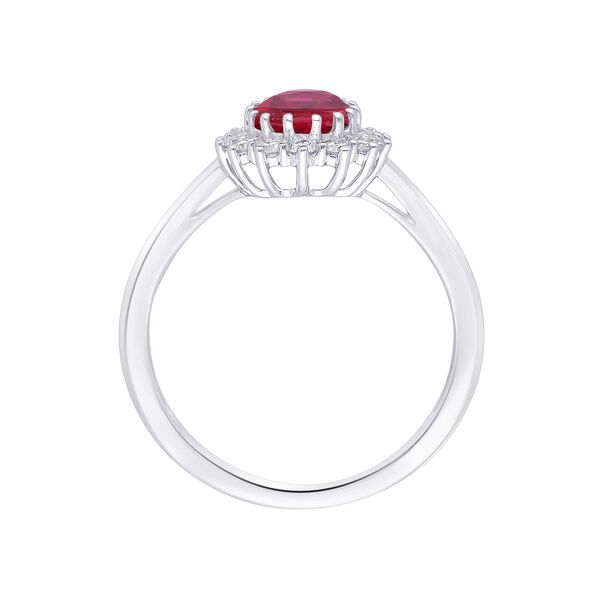 Oval Ruby and Sunburst Diamond Halo Ring