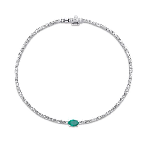 Bracelet en Or Blanc avec Diamants et Emeraude