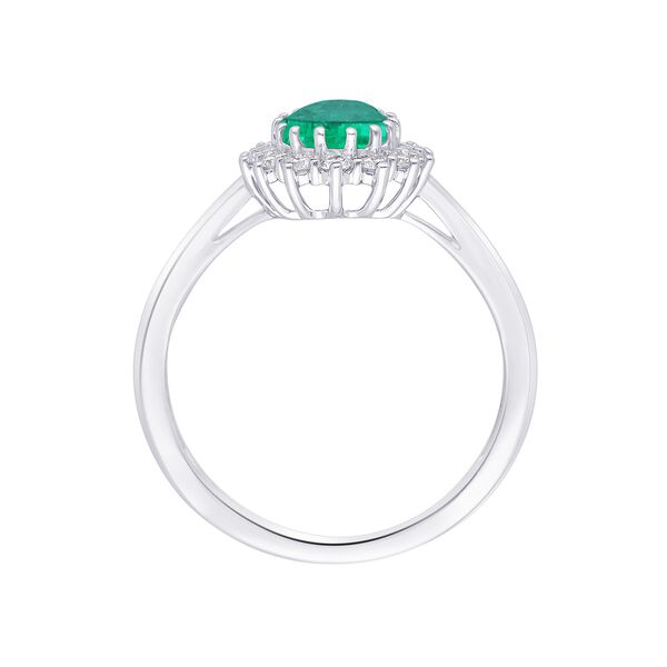 Oval Emerald and Sunburst Diamond Halo Ring