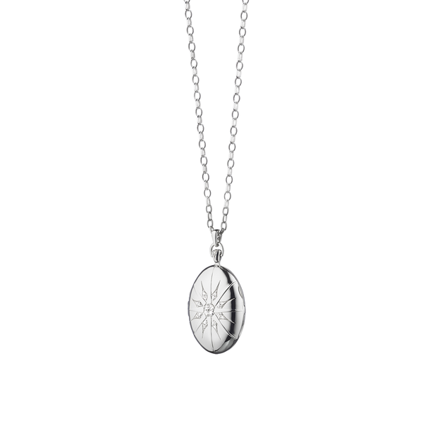 Médaillon Star Burst Four Image Lockets en argent avec saphir blanc