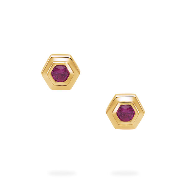 Yellow Gold Birthstone Earrings, Pink Tourmaline