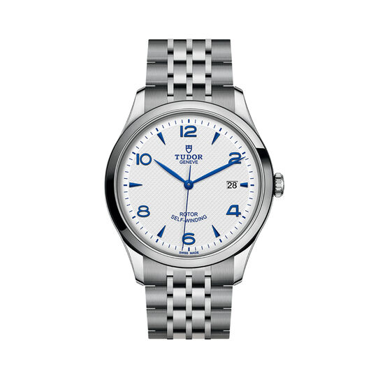maison birks tudor 1926 41 mm steel case opaline and blue dial steel bracelet m91650 0005 image number 0