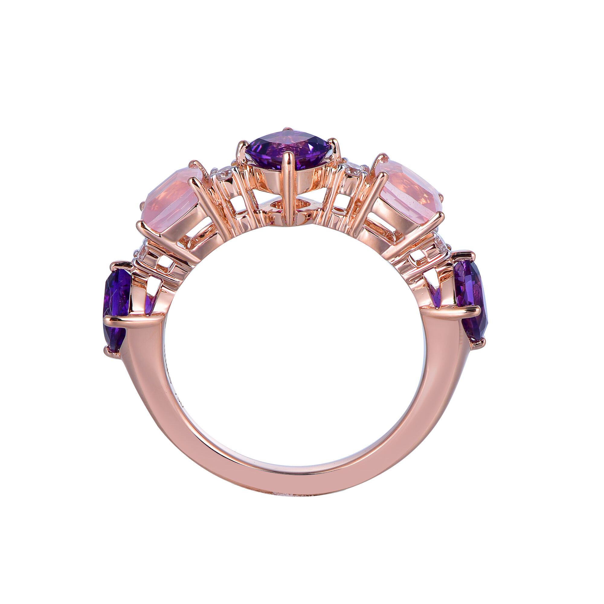 Amethyst and Rose Quartz Ring in Rose Gold