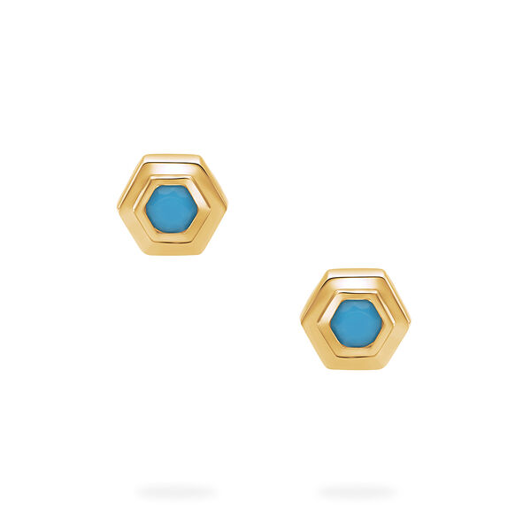 Yellow Gold Birthstone Earrings, Turquoise