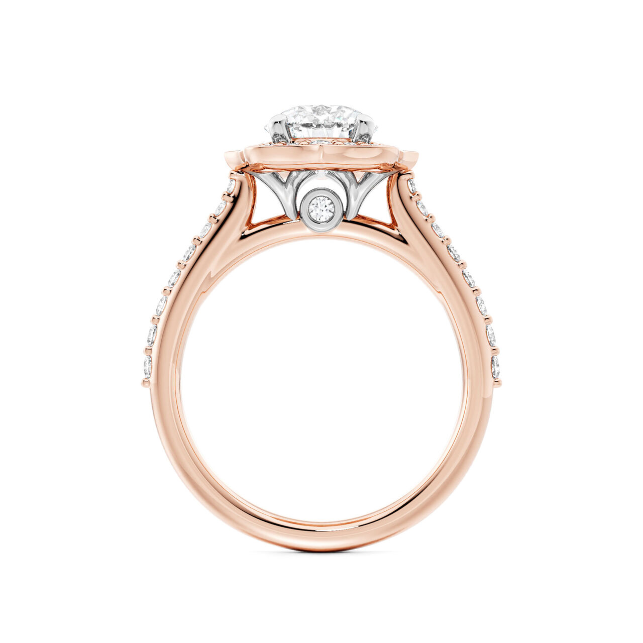 Birks 1879 Heirloom Round Solitaire Diamond Engagement Ring with Halo and Rose Gold Diamond Pav&eacute; Band image number 2