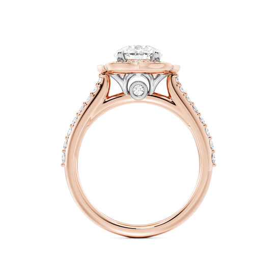 Birks 1879 Heirloom Round Solitaire Diamond Engagement Ring with Halo and Rose Gold Diamond Pav&eacute; Band image number 2