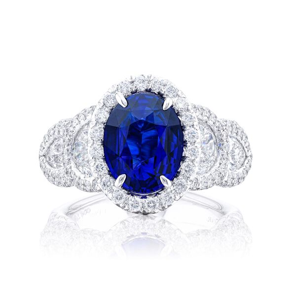 Oval-Cut Sapphire and Diamond Halo Ring