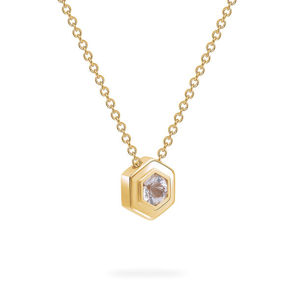 Yellow Gold Birthstone Pendant, White Quartz