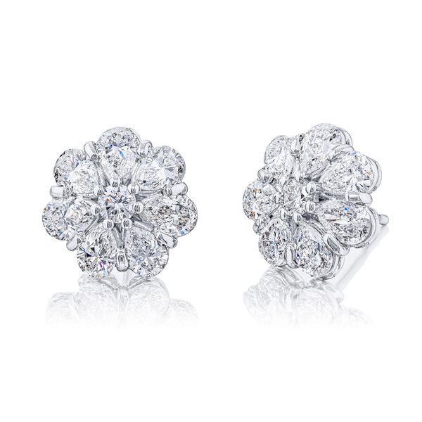 Platinum Floral Diamond Stud Earrings