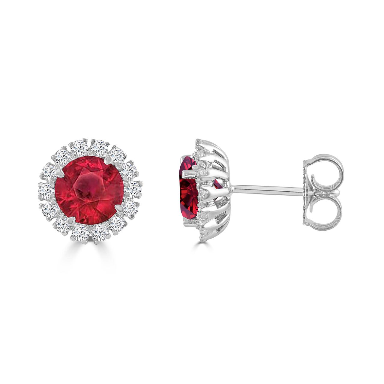 maison birks salon ruby diamond halo studs earrings SG13107E-8R front side image number 1