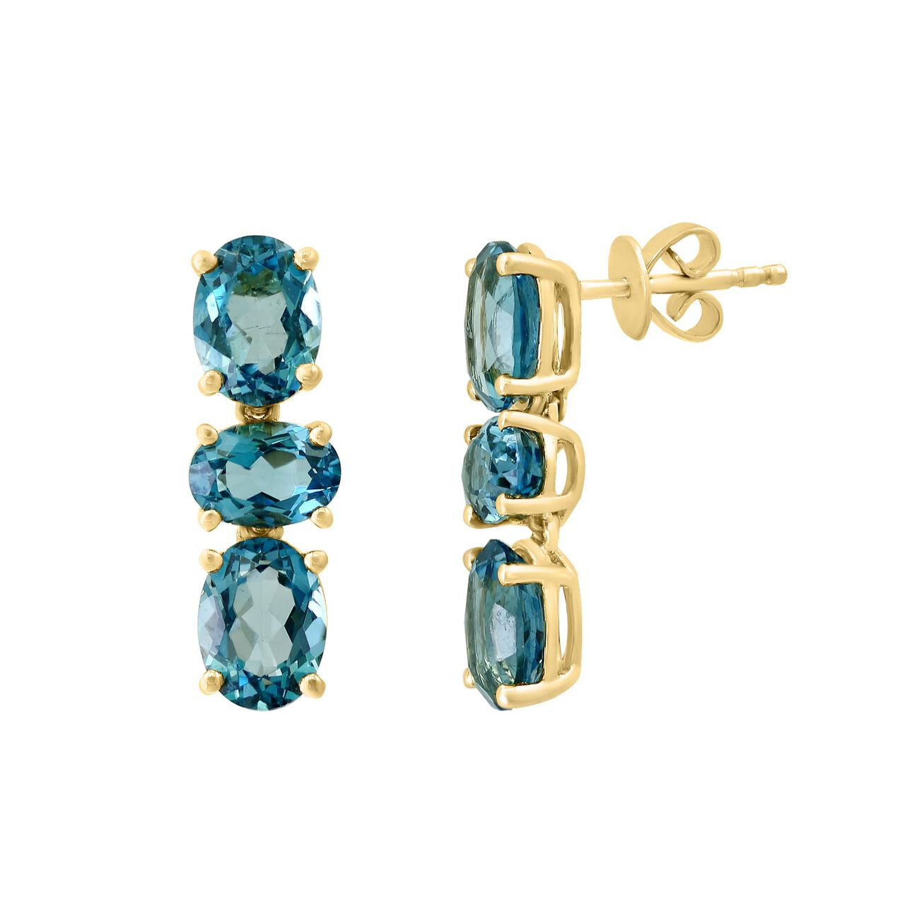Yellow Gold London Blue Topaz Earrings image number 1