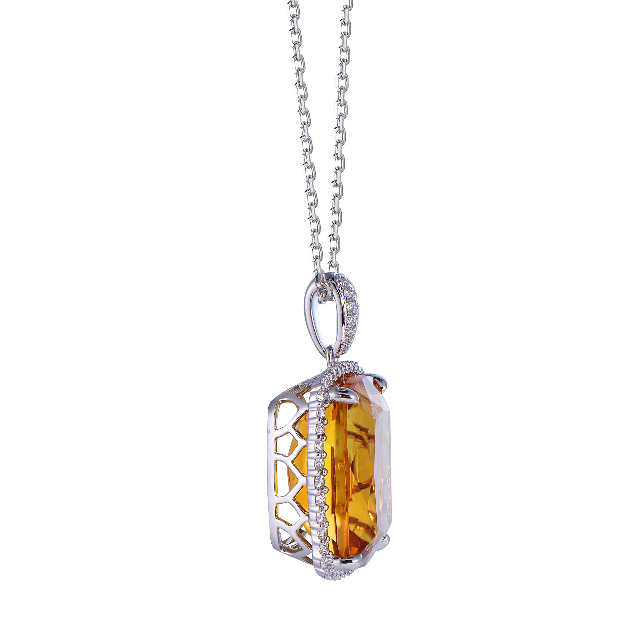 Citrine Pendant in White Gold
