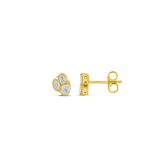 Uneek Alexandria Yellow Gold and Diamond Stud Earrings image number 1
