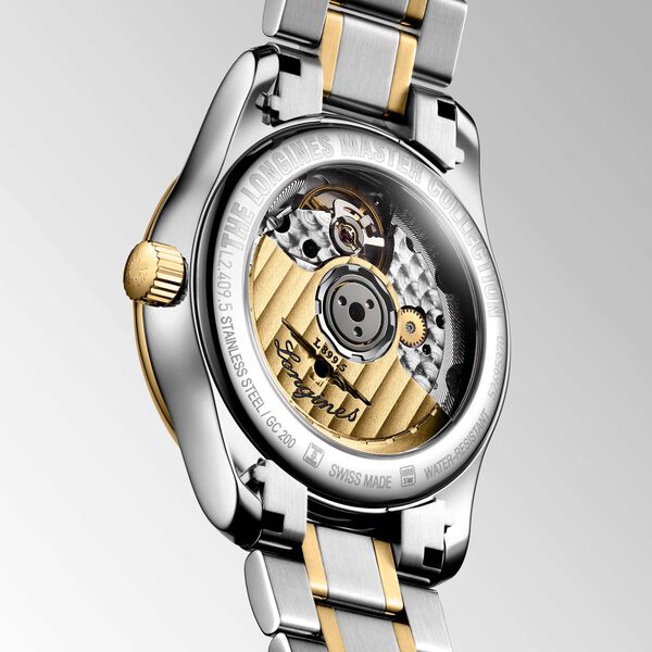Master 34 mm phase de lune automatique en acier inoxydable, or jaune et diamants