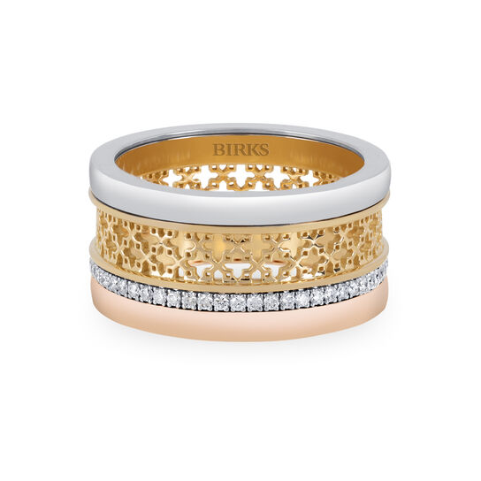 bijoux birks dare to dream diamond tri gold ring image number 0