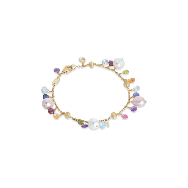 Bracelet Paradise en or jaune avec pierres de couleur et perles