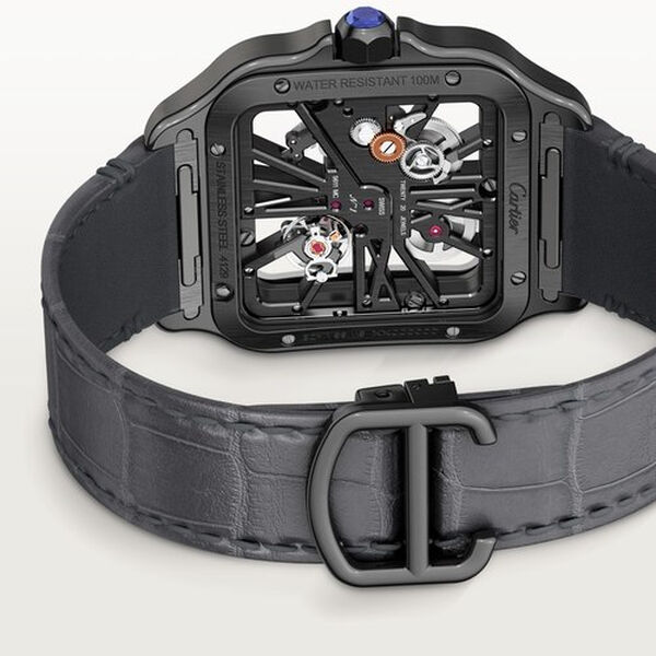 Santos de Cartier Skeleton 40 mm manuelle en acier inoxydable DLC, grand modèle
