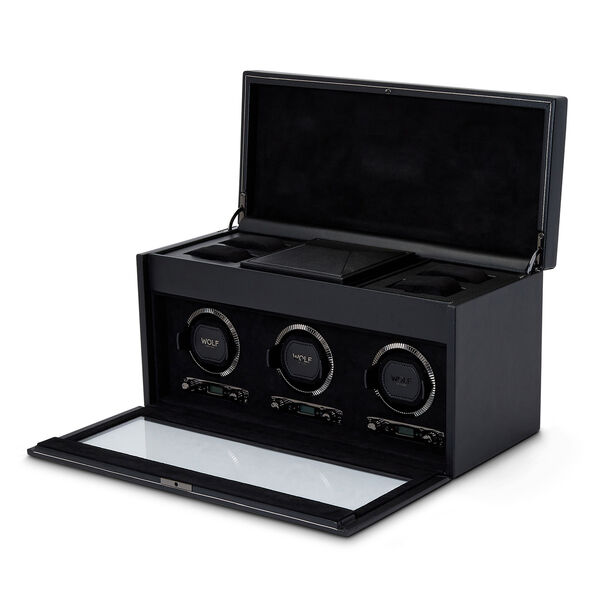 British Racing Black 3 Piece Watch Winder with Storage