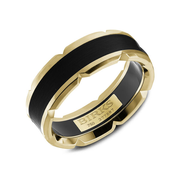 Customizable 7.5MM Yellow Gold and Black Carbon Wedding Band