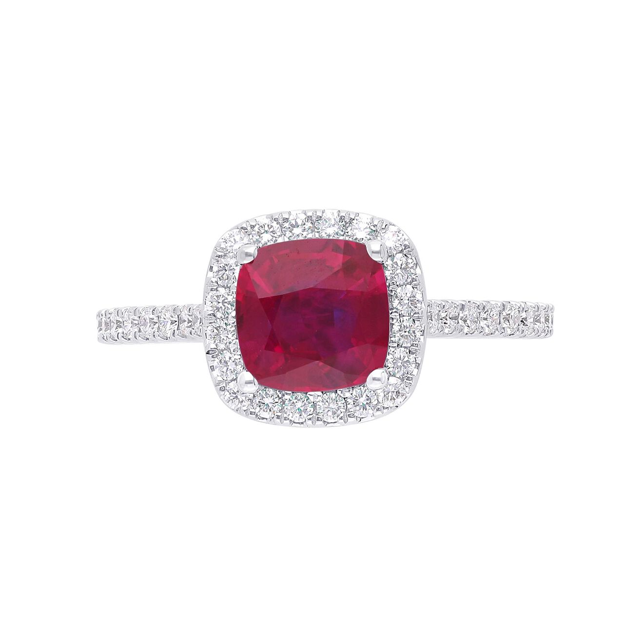 maison birks salon ruby cushion diamond halo ring sg05408r 8r front image number 0